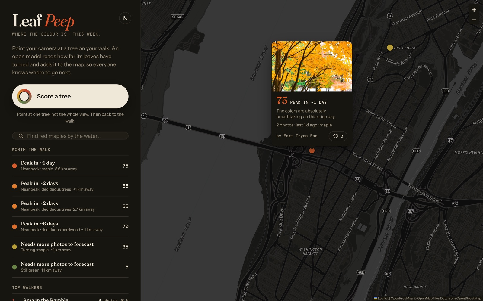 Leaf Peep on desktop in dark mode